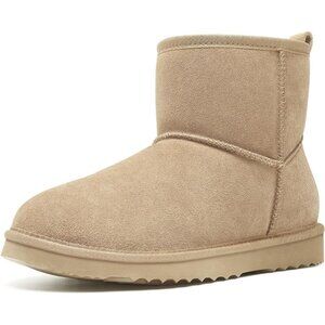 Women's Genuine Suede Boots Warm Fuzzy Boots Snow Boots with Fur Lined Sand